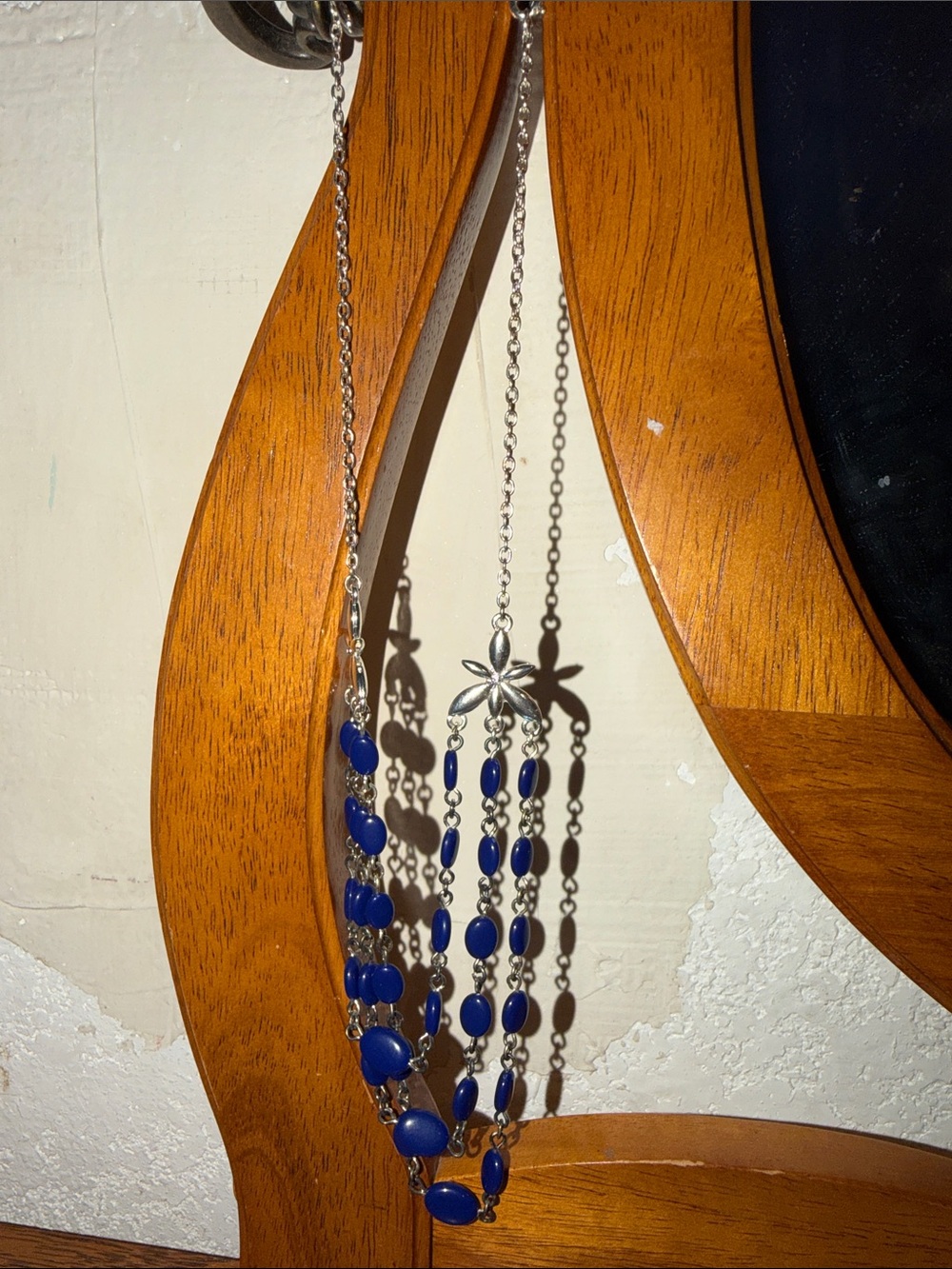 Silver Chain Necklace with Blue Beads - Women Accessories